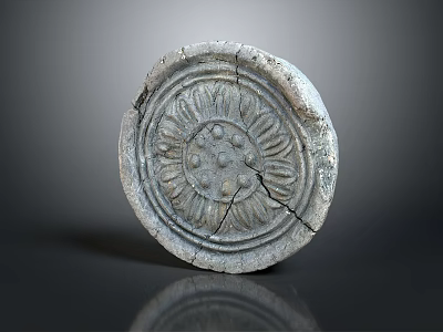 Ancient Stone Circular Daily Life Item With Cracked Surface And Carved Pattern 3d model