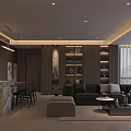 Modern Dining and Living Room Interior Design With Sofa Table Chairs Cabinets And Ambient Lighting