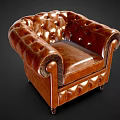 Classic Leather Single Sofa With Button Tufted Design And Rolled Arms 3d model
