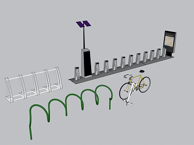 Bicycle Parking Facility With Solar Powered Lights Charging Station And Racks 3d model