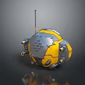 Yellow And Silver Mechanical Sphere With Antenna And Circular Metallic Components