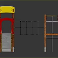 Wooden Playground Equipment With Yellow Slide Red Climbing Net And Platforms