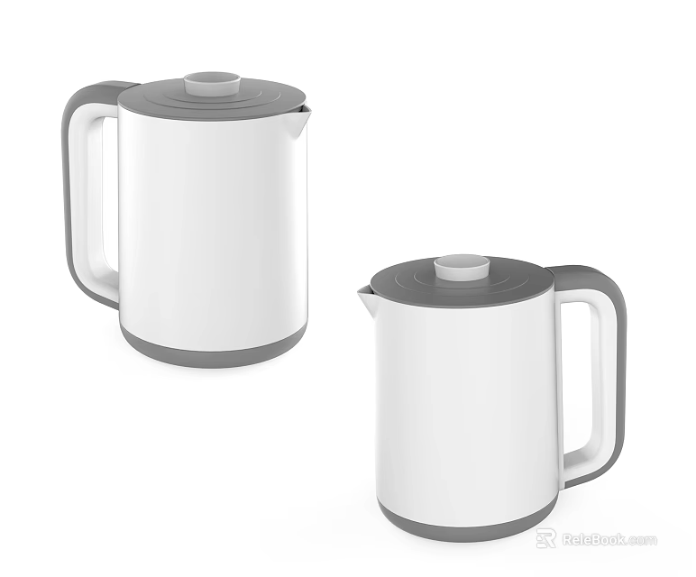 White Electric Kettles With Gray Handles For Daily Household Use 3d model 