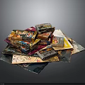 Colorful Stacked Daily Necessities Featuring Various Packages Cards And Assorted Wrappers