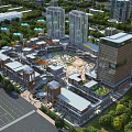 Aerial Urban Planning Layout Featuring High Rise Buildings Commercial Complex And Green Spaces