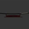 Samurai Warrior With Traditional Katana And Dragon Engraved Handle On Red Stand