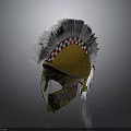 Golden Roman Warrior Helmet With White Plumes And Red White Checkered Accents