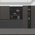 Modern Dark Wood Sideboard With Marble Countertop And Storage Cabinets In Kitchen Interior