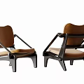Stylish Modern Leisure Chairs Featuring Wooden Frame and Brown Cushions