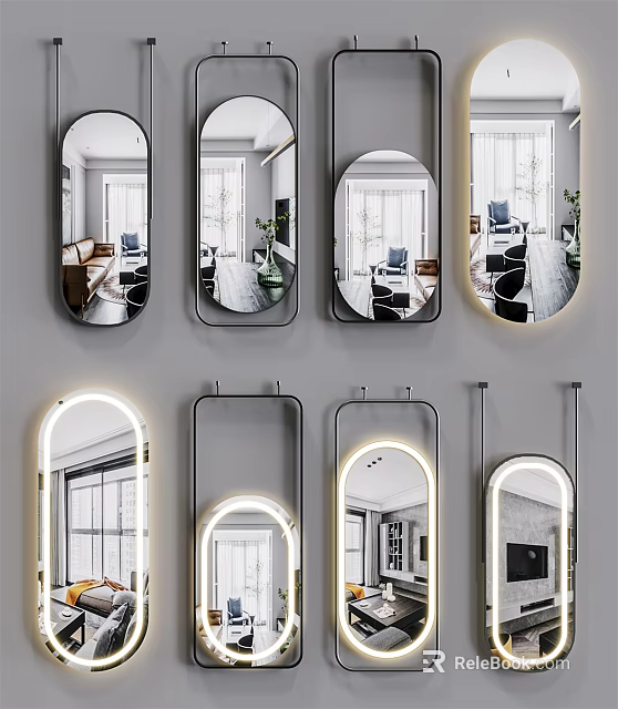 Modern Decorative Wall Mirrors With Various Shapes And Lighting For Home Decoration 3d model 