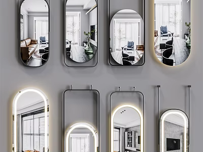 Modern Decorative Wall Mirrors With Various Shapes And Lighting For Home Decoration 3d model