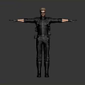 Man With Blonde Hair Wearing Sunglasses And Black Tactical Outfit Arms Outstretched Against Gray Background 3d model