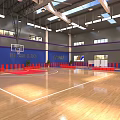 Spacious Basketball Gym Interior With Courts Hoops And Scoreboards