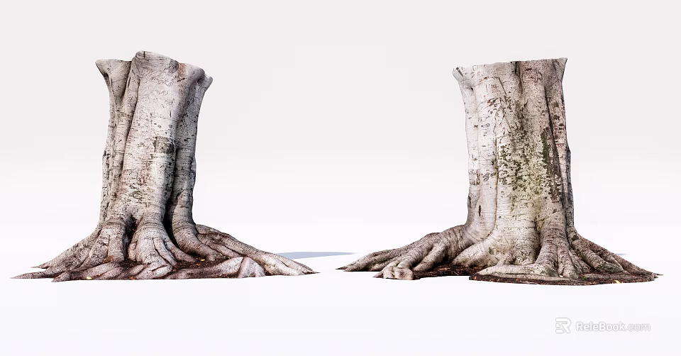 Natural Stone Wood Tree Stumps With Intricate Roots And Rough Textured Surface 3d model 