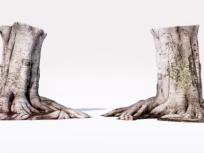 Natural Stone Wood Tree Stumps With Intricate Roots And Rough Textured Surface 3d model