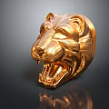 Golden Lion Head Sculpture With Shiny Metallic Surface 3D Rendered Design On Dark Background