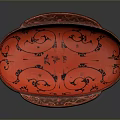 Red Oval Decorative Tray With Intricate Black Swirl Patterns For Daily Home Use