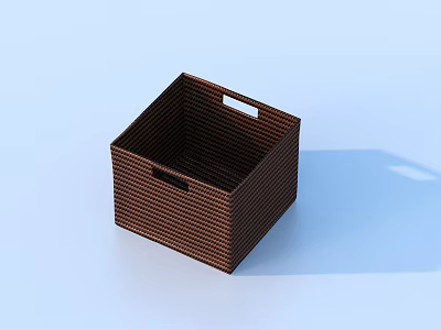 Brown Woven Square Storage Basket With Handle For Home Organizing 3d model