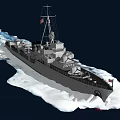 British Warship Navigating Icy Waters With Gray Hull And National Flags