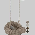 Plush Beige Round Hanging Chair With Rope Suspension And Small Pillow