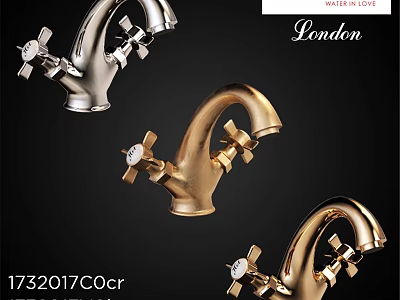 Elegant Gold And Silver Faucets With Cross Handles Classic Design For Home Bathroom And Kitchen 3d model