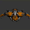 Game Movie Character in Orange White Futuristic Armor with Mechanical Details