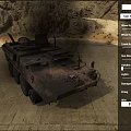 Military Utility Vehicle With Desert Camouflage Multi Wheeled Design Roof Mounted Weapons And Sensors
