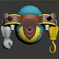 3D Game Movie Character Featuring Yellow Blue Body Red Decorations Round Eyes and Cannon Structures