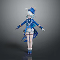 Game Movie Character 3D Model With Blue White Elaborate Outfit Top Hat And White Hair
