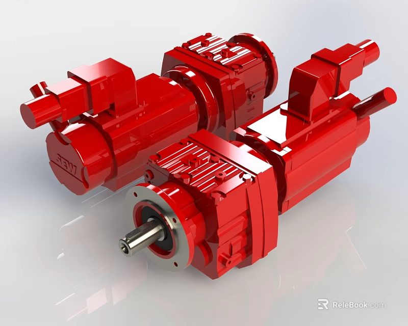 Red Industrial Equipment Gearbox Motor With Heavy Duty Precision Mechanical Transmission Parts 3d model 