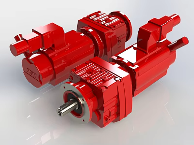 Red Industrial Equipment Gearbox Motor With Heavy Duty Precision Mechanical Transmission Parts 3d model