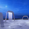 Silver Arch Shaped Landscape Seats With Water Flow And Starry Sky Background