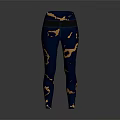 High Waist Navy Blue Leggings With Stylish Gold Abstract Print Design