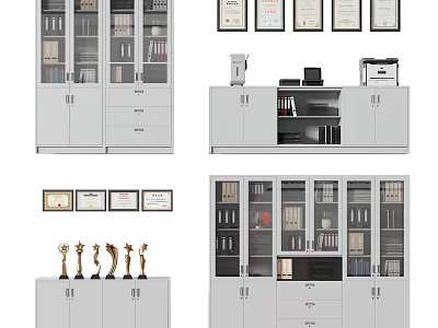 Modern Office Bookcase With Glass Doors Drawers And Storage For Certificates Trophies And Files 3d model
