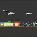Modern City Street Model Featuring Crossroads Colorful Buildings Vehicles Trees And Lamp Posts