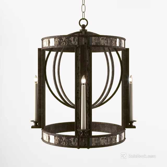 Vintage Metal Chandelier With Round Frame And Candle Style Design 3d model 