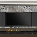 Modern TV Wall Design With Marble Panel TV And Fireplace Decor 3d model