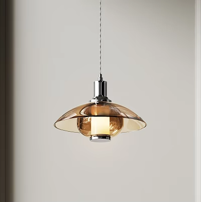 Stylish Contemporary Pendant Light with Amber Glass Shade and Chrome Hanging Design 3d model