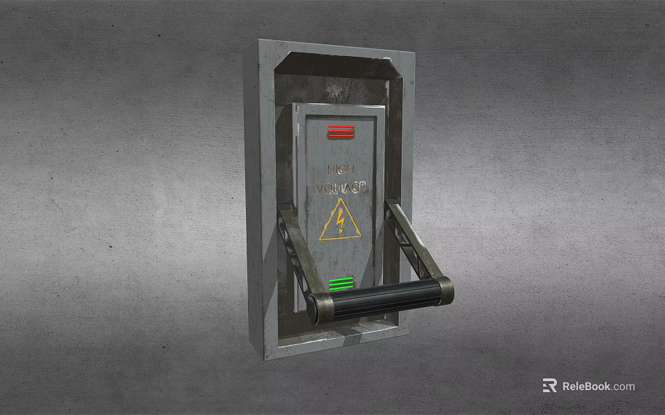 Industrial Wall mounted Metal Equipment with Warning Sign and Safety Handle 3d model 