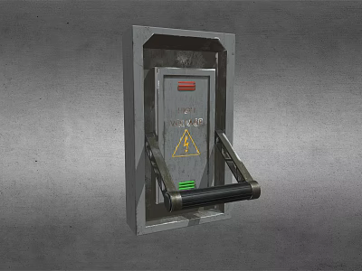Industrial Wall mounted Metal Equipment with Warning Sign and Safety Handle 3d model