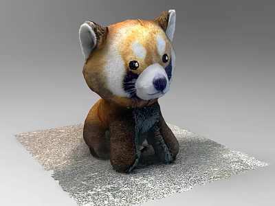 Red Panda Stuffed Animal Plush Toy Sitting On Textured Mat With Soft Fur 3d model