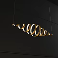 Modern Interior Design With Golden Curved Wavy Chandelier On Black Background