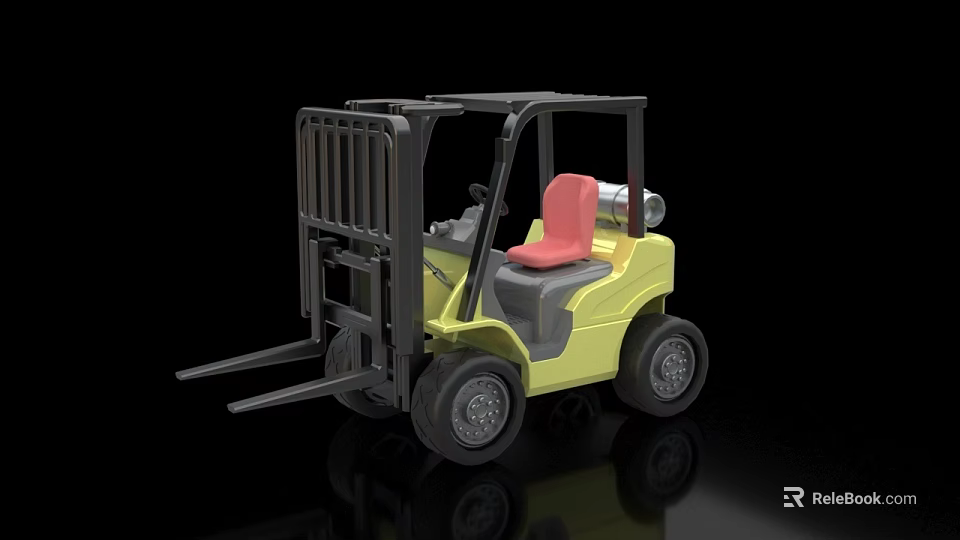 Practical Yellow Forklift With Red Seat Black Forks And Sturdy Wheels 3d model 