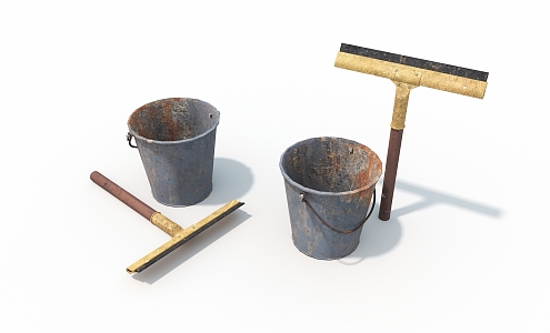 Iron bucket brush retro bucket life supplies 3d model