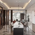 Modern Dining Living Room Interior Design With Marble Dining Table Sofa And Wine Cabinet