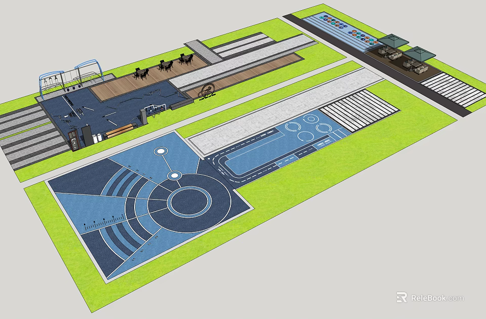 Landscape Plan Design With Road Green Space Plaza And Paving Patterns 3d model