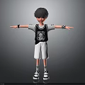 Gray Haired 3D Character With Black White T Shirt White Shorts Wristbands And Outstretched Arms