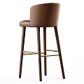 Brown Leather Upholstered Bar Stool With Wooden Legs And Metal Footrest Design