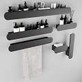 Black Wall Mounted Bathroom Cabinet Shelves with Toiletries Towel Holder and Toilet Paper Holder
