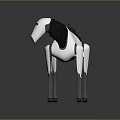 A white robotic sheep with black neck and legs carrying brown saddle on back